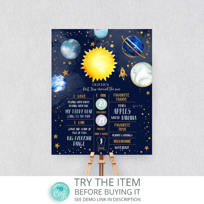 Editable Space Birthday Milestones Sign | First Trip Around the Sun Boy ...