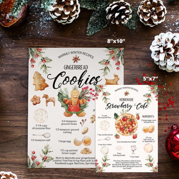 Editable Christmas Recipe Cards Template Binder Kit | Drink Recipe Cards Set, Cocktail Recipe Cards | Personalized Recipe Cards /0195