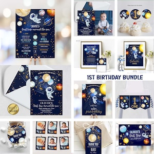 Editable Space Birthday Invitation First Trip Around The Sun Bundle | Space Birthday Party Invite | Galaxy First Birthday SP4