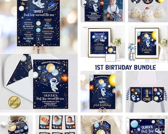 Editable Space Birthday Invitation First Trip Around The Sun Bundle | Space Birthday Party Invite | Galaxy First Birthday SP4
