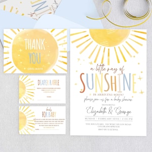 Sunshine Baby Shower Neutral Invitation Set a Little Ray of Sunshine Baby Shower Invitation Template Bundle  Digital Printable Corjl S39