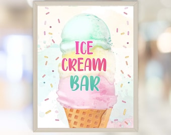 Ice Cream Party Decor  Ice Cream Bar Sign Template | Ice Cream Party Table Sign | Ice Cream Birthday Sign | Dessert Table 0289