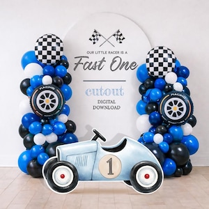 Fast One Birthday Cutout Decor: Racecar Birthday, Vintage Car, Cut Out Template, Stand up Props, Blue Car Birthday