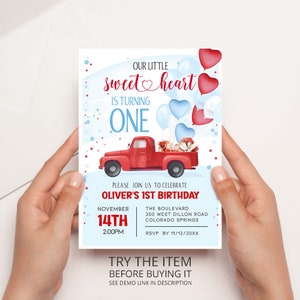 Valentines First Birthday Invitation, Valentines 1st Birthday Boy, Baby Valentine, Valentines Birthday Invite, 1st Birthday Invite VB27