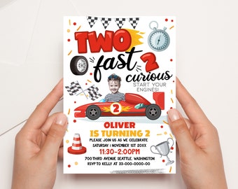 Editable Racing Car Birthday Invitation Personalized with your photo DIGITAL FILE  | 2 Fast 2 Curious  Birthday CA1