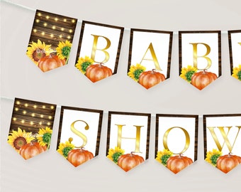 Pumpkin Baby Shower Bunting Banner, Sunflower Baby Shower Flag Banner, Fall Baby Shower Decor Sunflower and Pumpkin Baby Shower Garland P200