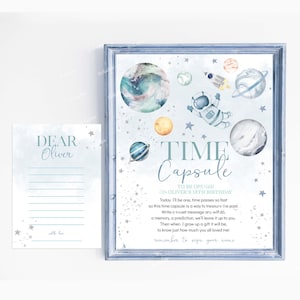 Decoraciones para fiesta de cumpleaños espacial azul polvoriento, primer cumpleaños de cápsula del tiempo, decoración de cumpleaños de primer viaje alrededor del sol, primer cumpleaños de niño SP546