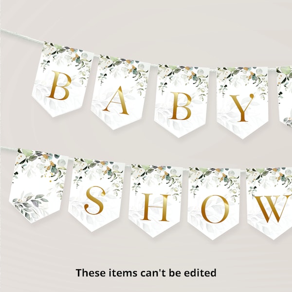 Greenery Baby Shower Bunting Banner Boho Eucalyptus Pennant Banner Baby Shower Bunting Flag Banner Instant Download RG