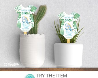 Watch Me Grow Succulent Tag Dinosaur Baby Shower Printable Favor Tags, Boho Dinosaur Plant Tags Template DIY Instant Download DB39