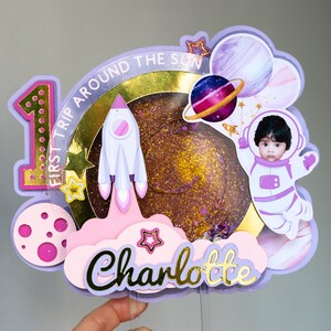 First Trip Around The Sun Cake Topper: Personalized Photo, Space Birthday Decor