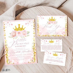 Editable Little Princess Baby Shower Invitation Bundle | Pink and Gold Little Princess Baby Shower Blush Pink Gold Glitter PR5