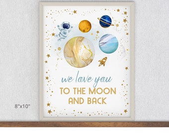 Space Birthday Party Decor We Love You To The Moon | Nursery Decor | Outer Space Birthday Sign | Galaxy Party Photo Prop SP308