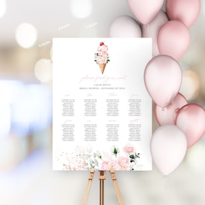 She&#39;s Been Scooped Up Bridal Shower Seating Chart Sign Ice Cream Bridal Shower Sign Floral Bridal Shower Seating Chart Template CU88