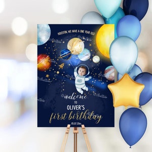 Outer Space Birthday Welcome Sign Personalized with Photo DIGITAL FILE | First Trip Around the Sun Sign Galaxy Birthday SP63