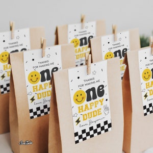 Fête d'anniversaire Happy Dude, étiquettes de remerciement imprimables, autocollants de remerciement d'anniversaire, thème 1er anniversaire, premier anniversaire garçon thème DU43