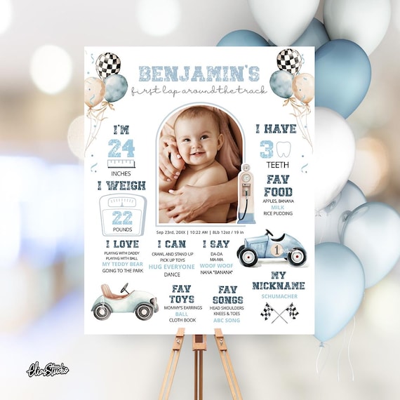 Fast One Birthday Boy, Milestone Sign First Year, Racecar Birthday Board 1st Birthday, Blue Car Birthday First Year Photo Sign CA77