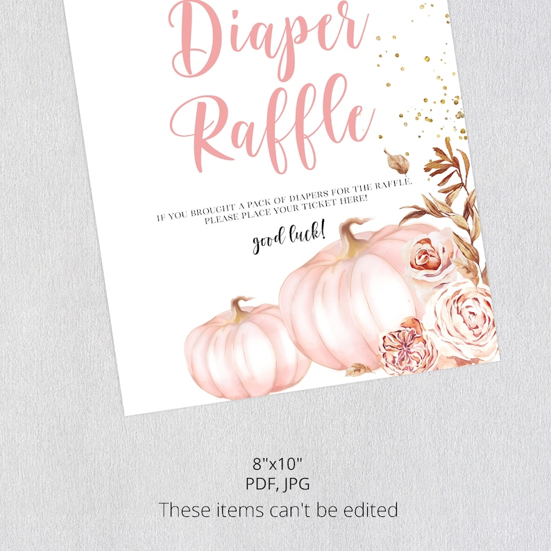 Pink Diaper Raffle Sign Diaper Raffle Sign, Pink Pumpkin Baby Shower Sign, Pumpkin Diaper ...
