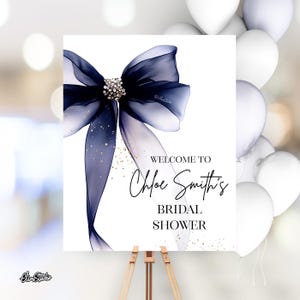 Black Bow Bridal Shower Decor Welcome Sign Template, She is Tying The Knot Bridal Shower Welcome Signage WB6