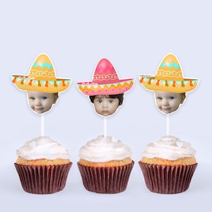 Fiesta Birthday Party, Face Cupcake Toppers, Taco Birthday, Mexican Party, Custom Cupcake Toppers, Fiesta Party, Personalized Cupcake F198