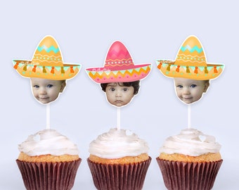 Adornos para cupcakes con caras, tacos, fiesta mexicana, adornos personalizados para cupcakes, fiesta, cupcake personalizado F198