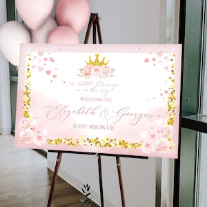 Editable Little Princess Baby Shower Welcome Sign | Pink and Gold Welcome Sign | Crown Princess Sign Party Decoration PR11