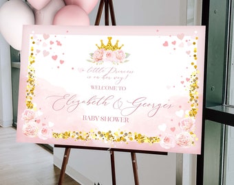 Editable Little Princess Baby Shower Welcome Sign | Pink and Gold Welcome Sign | Crown Princess Sign Party Decoration PR11