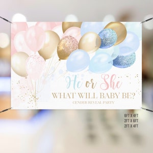 Gender Reveal Balloons Custom Backdrop Banner | Navy and Pink Gender Reveal Decorations | Rose Gold and Navy Gender Reveal Banner /979