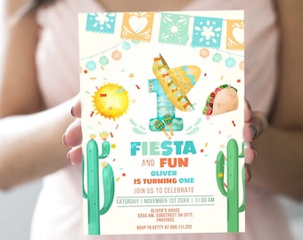 Boy First Fiesta Editable Invitation Fiesta Invitation Template Mexican Fiesta Party Cactus Sombrero F11