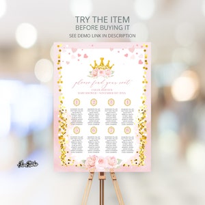 Prinses babyshower zitplaatsen tabel babyshower meisje decoraties kleine prinses babyshower sjabloon prinses babyshower decor PR66