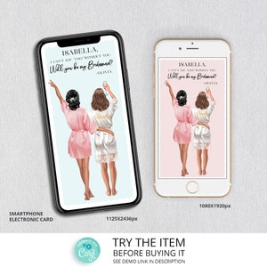Brautjungfer Vorschlag bearbeitbare Smartphone elektronische Karte, werden Sie meine Brautjungfer sein, Trauzeugin Vorschlag Digital Phone Card Template /050