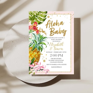 Aloha Baby Shower Invitation Pineapple Tropical Baby Shower Invite Digital Template Corjl TB1