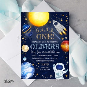 Editable Space Birthday Invitation First Trip Around The Sun Outer Space Birthday Party Invitation Galaxy First Birthday Invite SP482
