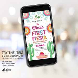 First Fiesta Birthday Invite, Digital Invitation Template, 1st Fiesta Birthday Invitation Girl, First Fiesta Party Invitation, Cactus F250