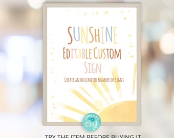 Editable Custom Sign Sunshine Birthday | Our Little Sunshine Birthday Custom Sign Template | First Trip Around the Sun Birthday decor S24