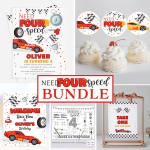 Need Four Speed Birthday, Invitation Set, Birthday Bundle, 4th Birthday Party, Racing Birthday Decorations, Race Car Birthday Party CA60