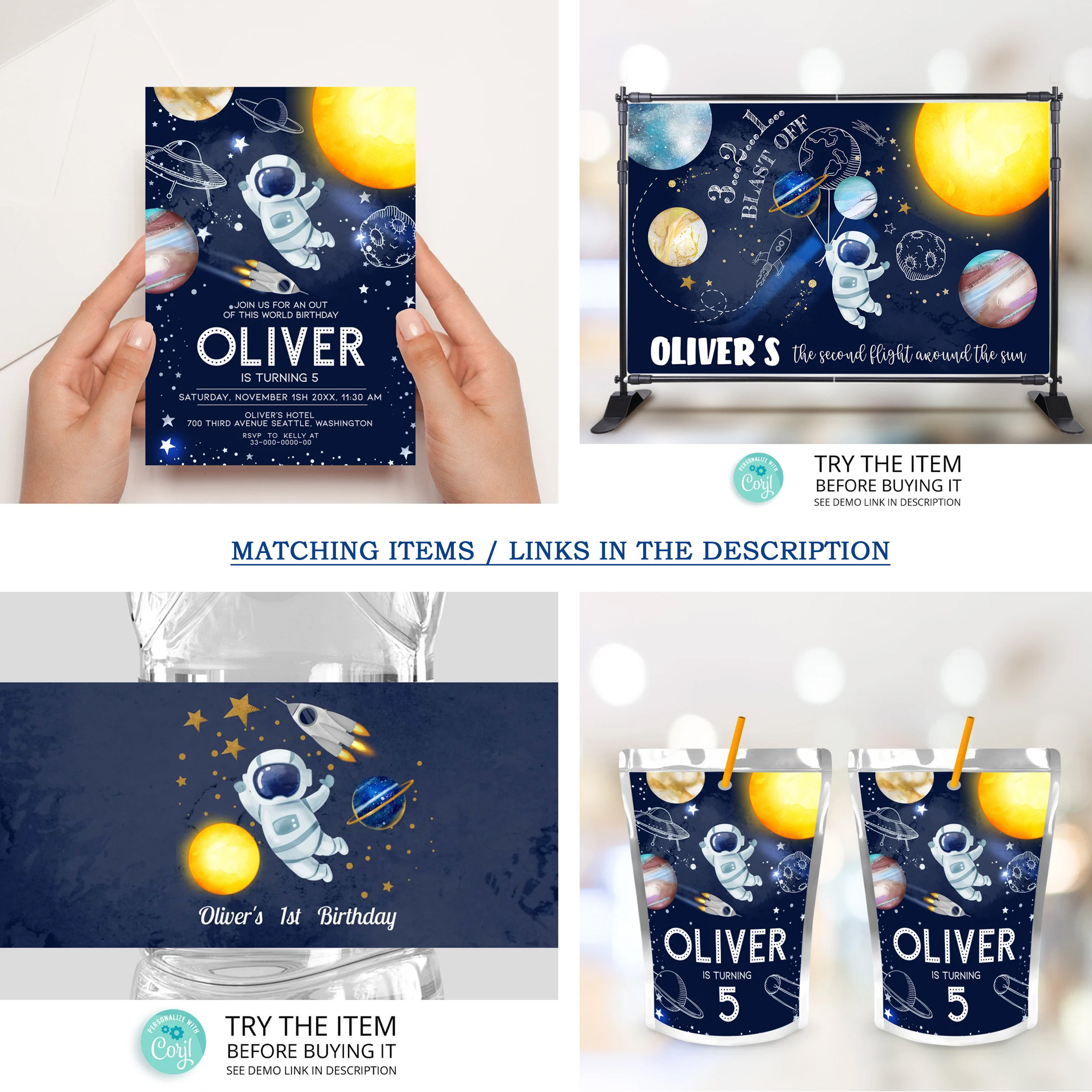 Boy 1st Trip Around The Sun Backdrop - Outer Space Birthday Banner 70x43 Inches - Galaxy Theme Party Decor - View #10