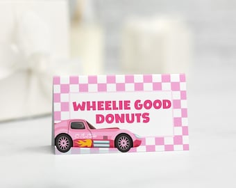Editable Food Labels Pink Race Car Birthday, Birthday Party Ggirl Place Card, Race Car Party Birthday Decor Dessert Table CA109