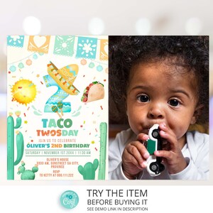 Fiesta 2nd Birthday Invitation Template | Taco TWOsday Fiesta Birthday Invite Second Birthday Mexican Tacos Boy Cactus F37