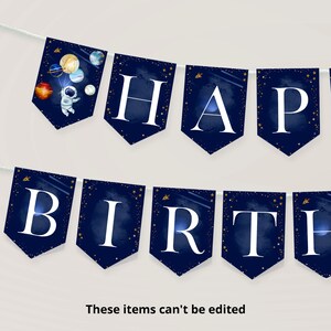 Outer Space Happy Birthday Banner, Galaxy First Birthday Party Decorations Bunting Banner, Template Printable SP21