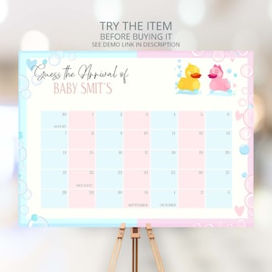 Stichtagsvorhersagekalender Waddle it be Gender Reveal |  Ente Gender Reveal Party Aufgrund Datum Guessing Spiel Baby Geburtsdatum Zeichen Kalender-231