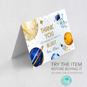 Outer Space Birthday Folded Thank You Card Template, Printable Thank You Card, Space Birthday Boy Trip Around The Sun Decor SP394