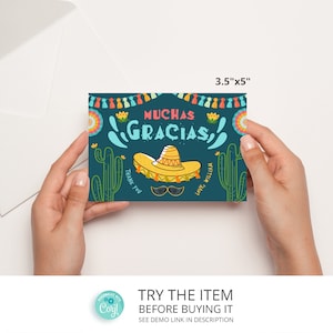 Personalized Thank you Card Fiesta Birthday | Let's Fiesta  Favor Thank You Card Muchas Gracias F120