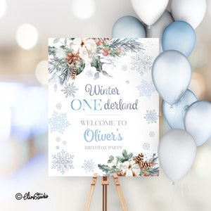 Winter Onederland Willkommensschild Winter 1.Geburtstag Silber Schneeflocken Erster Geburtstag Junge Willkommensschild Geburtstagsparty Dekoration W324