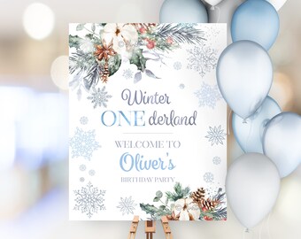 Winter Onederland Welcome Sign Winter 1st Birthday Sign Silver Snowflakes First Birthday Boy Welcome Board 1st Birthday Party Decor W324