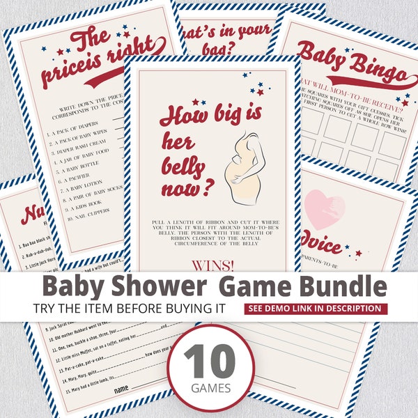 Baby Shower Dodgers  Games Printable • Baseball Baby Shower Games Bundle • Baby Shower Games Boy Template Digital /216