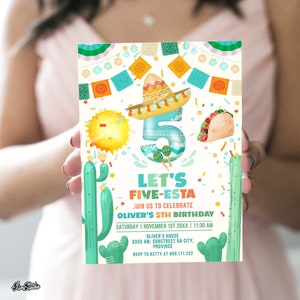 Fiesta Birthday Invitation Template | Taco 5th Birthday Invite Boy Mexican Birthday Invitation INSTANT DOWNLOAD  F153