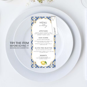 Lemon Bridal Shower  Menu Plus Name Card Template  | Citrus Menu, Printable Wedding Dinner Menu Card, She Found Her Main Squeeze  177