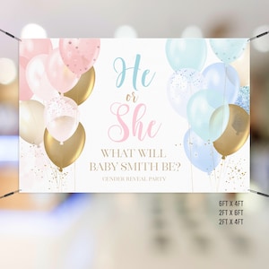 Geslacht onthullen ballonnen aangepaste achtergrond banner | Marineblauwe en roze gender reveal decoraties | Roségouden en marineblauwe gender-onthullingsbanner/978