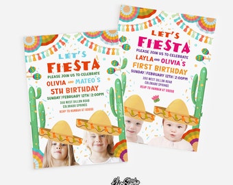 Fiesta verjaardagsuitnodiging, jongen meisje verjaardag uitnodigen, gepersonaliseerde uitnodiging, laten we Fiesta uitnodiging, dubbele verjaardag, Twins verjaardag F255