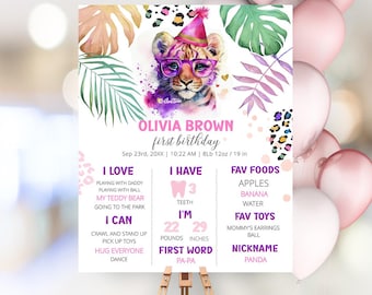 Calling all Party Animals Birthday Milestone Board, Tiger Birthday Milestone Sign, Wild One, Jungle Birthday Safari Animals PA145